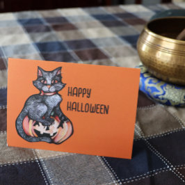 Tarjeta Black Cat Halloween Jack O Lantern