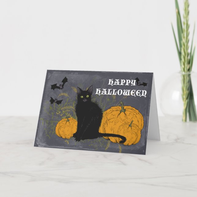 Tarjeta Black Cat Happy Halloween (Anverso)