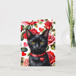Tarjeta Black Cat Maximalist Roses & Hearts Pun Valentine