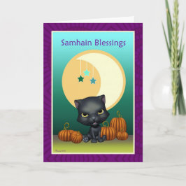 Tarjeta Black Cat Moon Samhain Blessing Greeting Card
