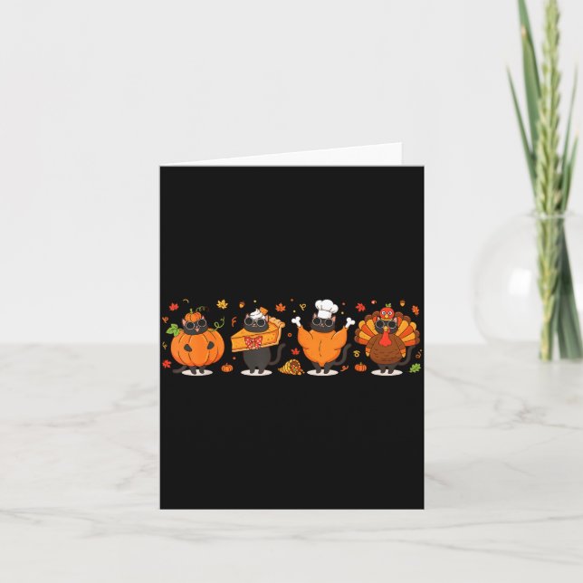 Tarjeta Black Cat Pumpkin E Turkey Thanksgiving Fall Cat L (Anverso)