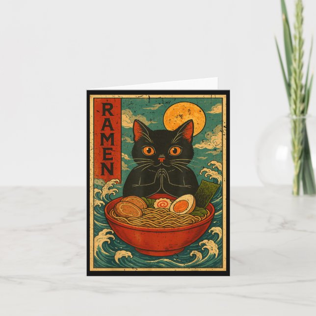 Tarjeta Black Cat Ramen Japanese Graphic Tees For Men Wome (Anverso)
