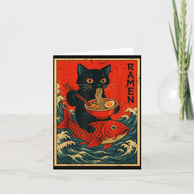 Tarjeta Black Cat Ramen Japanese Graphic Tees For Men Wome (Anverso)
