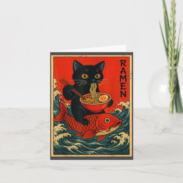 Tarjeta Black Cat Ramen Japanese Graphic Tees For Men Wome (Anverso)