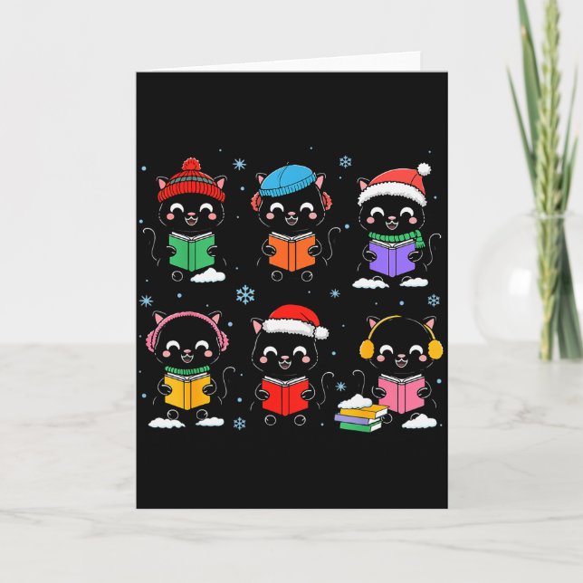 Tarjeta Black Cat Reading Book Christmas For Bookworm Cat  (Anverso)