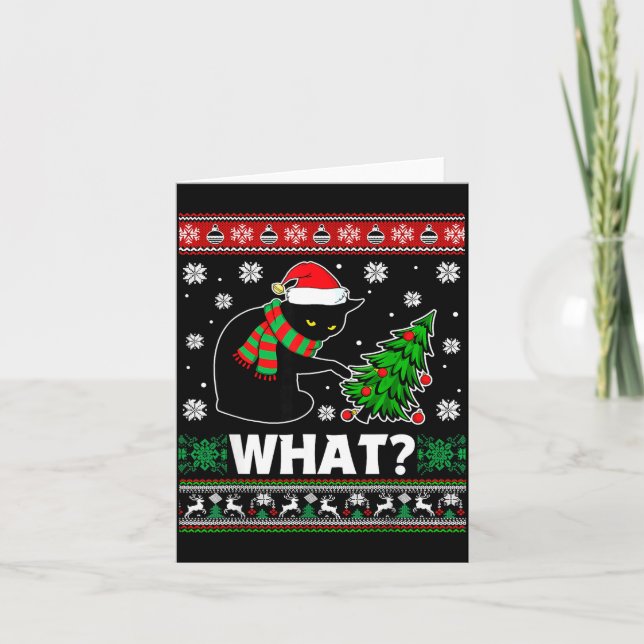 Tarjeta Black Cat What Pushing Tree Over Ugly Christmas Sw (Anverso)