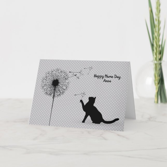 Tarjeta Black cat y dandelion Name Day (Anverso)