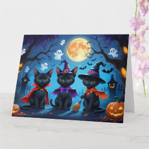 Tarjeta Black Cats Pumpkin Halloween Funny