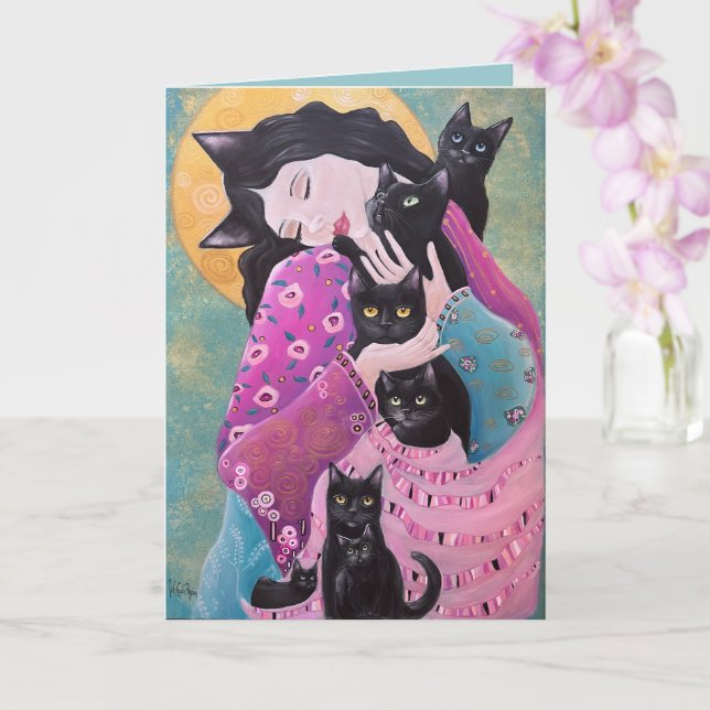 Tarjeta Black Cats Whimsical Art (Orquídea)