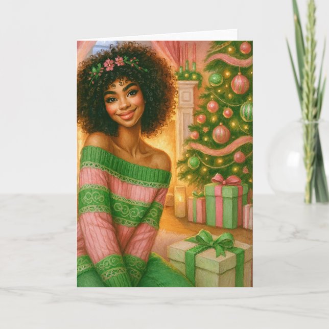 Tarjeta Black Christmas Card | Pink and Green Card (Anverso)