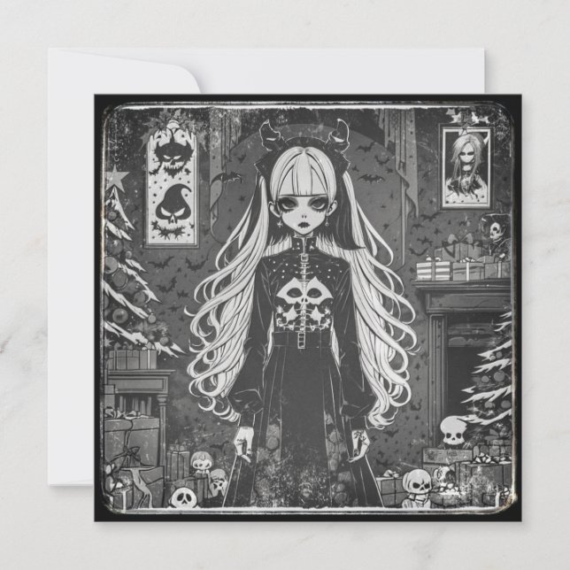 Tarjeta Black Christmas (navideña gris). (Anverso)