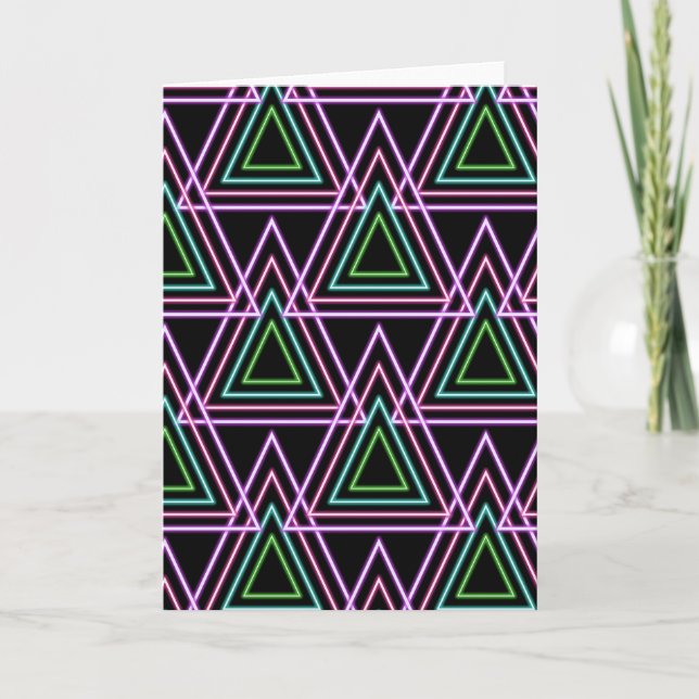Tarjeta Black Colorful Retro 80's Neon Geometric Triangles (Anverso)