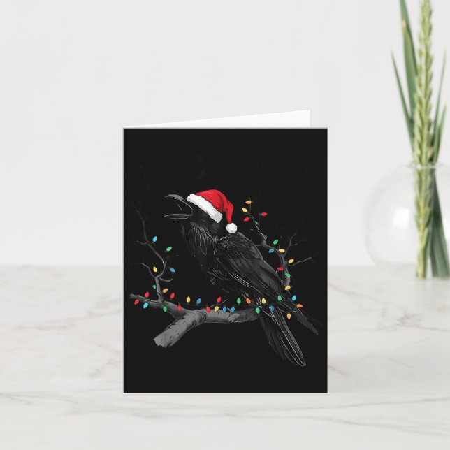 Tarjeta Black Crow, F-caw-f Funny Christmas Raven Santa Ha (Anverso)