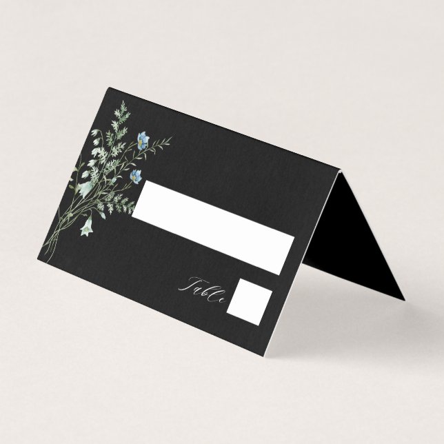 Tarjeta Black Elegant Wildflower Boda Place Card (Anverso)