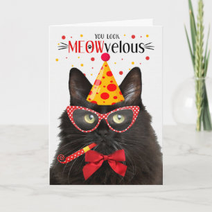 Tarjeta Black Fluffy Cat MEOWvelous Birthday