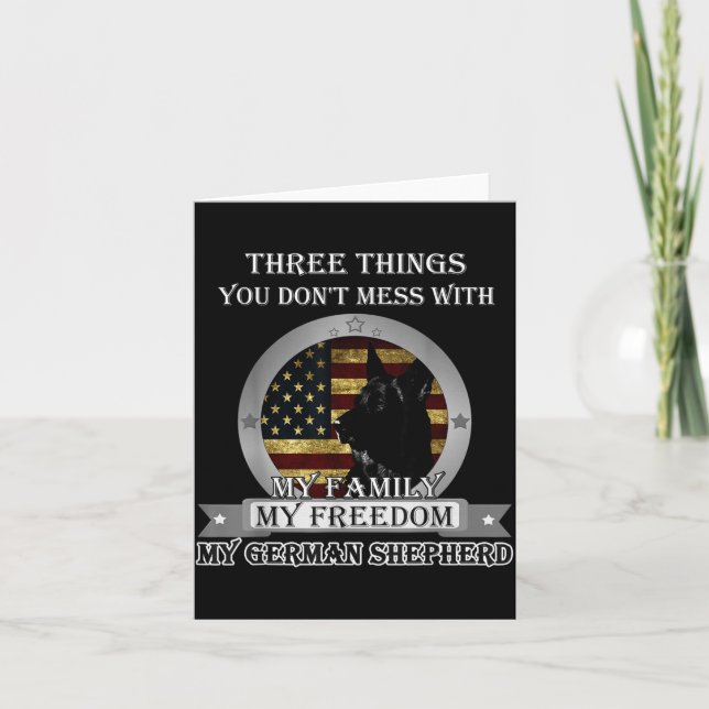 Tarjeta Black German Shepherd American Flag Three Things Y (Anverso)