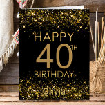 Tarjeta Black Gold 40th Birthday Card<br><div class="desc">Esta tarjeta de 40 años es una manera perfecta de extender tus saludos. Añade un toque personal incluyendo tu foto favorita en la parte posterior.</div>