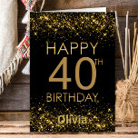 Tarjeta Black Gold 40th Birthday Card<br><div class="desc">Esta tarjeta de cumpleaños 40 dorada y negra es perfecta para dar saludos de cumpleaños en su día especial.</div>