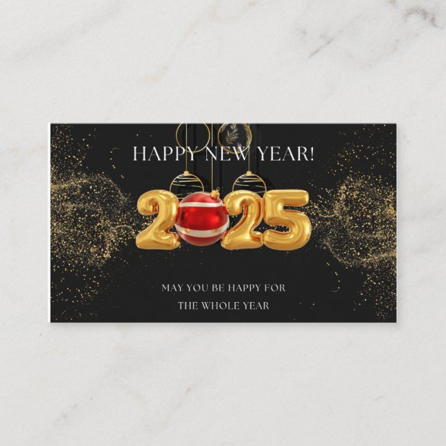 Tarjeta Black Gold Purpurina Happy New Year 2025 (Anverso)
