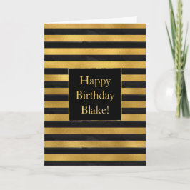 Tarjeta Black Gold Stripes Birthday