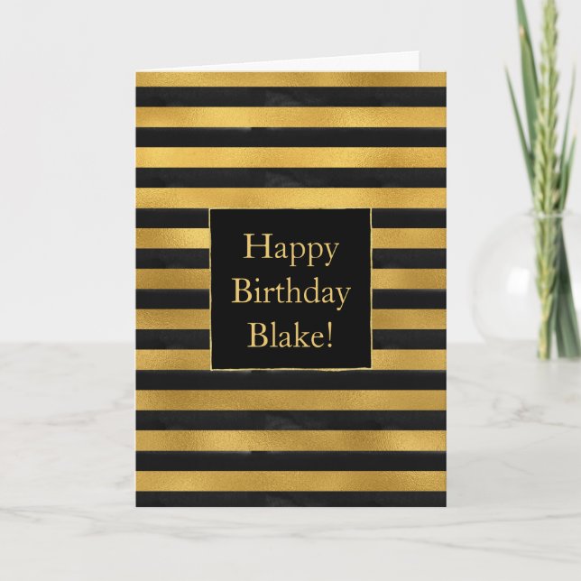 Tarjeta Black Gold Stripes Birthday (Anverso)