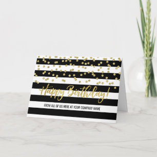 Tarjeta Black Gold Stripes Business Group Birday Card