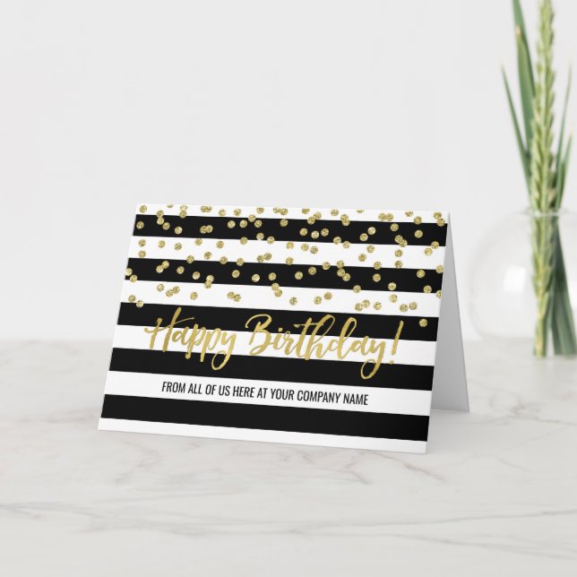 Tarjeta Black Gold Stripes Business Group Birday Card (Anverso)