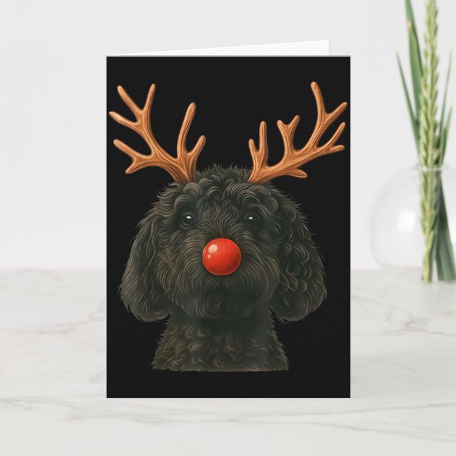 Tarjeta Black Goldendoodle Christmas Lights Santa Hat Blac (Anverso)