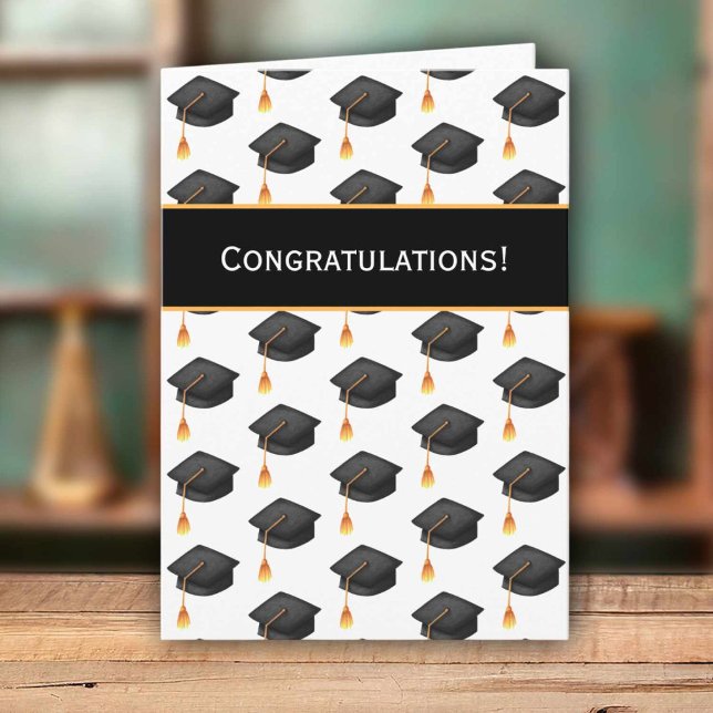Tarjeta Black Graduation Caps Pattern Congratulations (Subido por el creador)