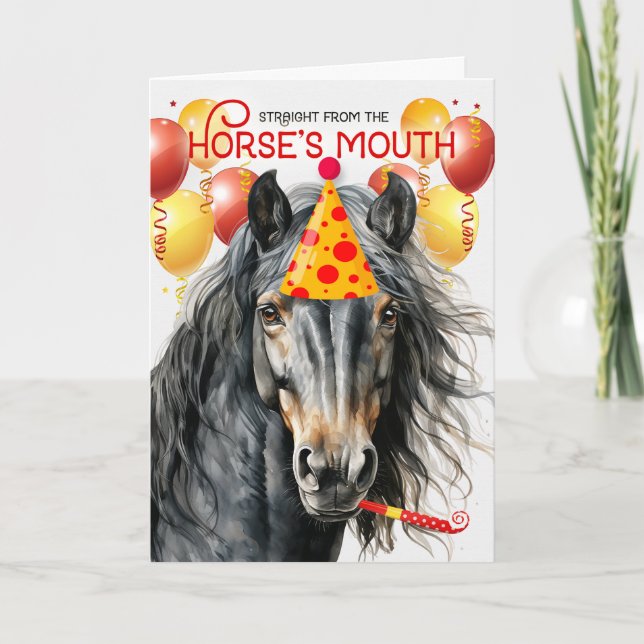 Tarjeta Black Gray Brown Horse Funny Birday (Anverso)