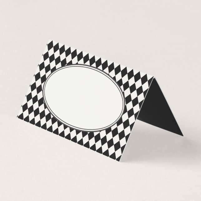 Tarjeta Black Harlequin Checkered Folded Place Cards (Anverso)