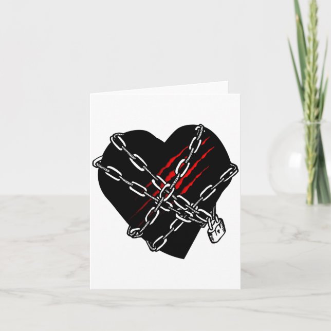 Tarjeta Black Heart Red Chains Cool Gothic Valentines Day  (Anverso)