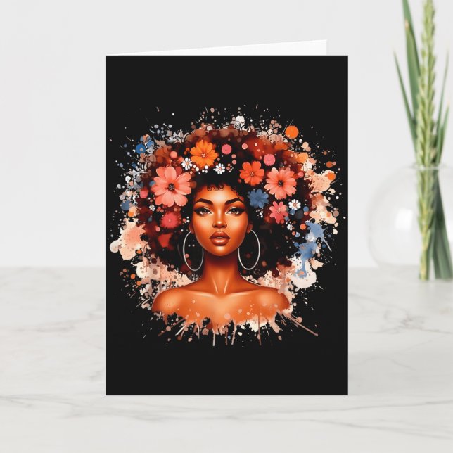 Tarjeta Black History Afro Hair Flower Girl Women Juneteen (Anverso)