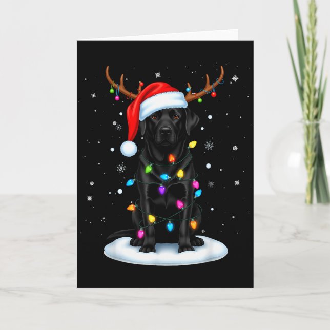 Tarjeta Black Lab Labrador Christmas Dog Reindeer Lights P (Anverso)