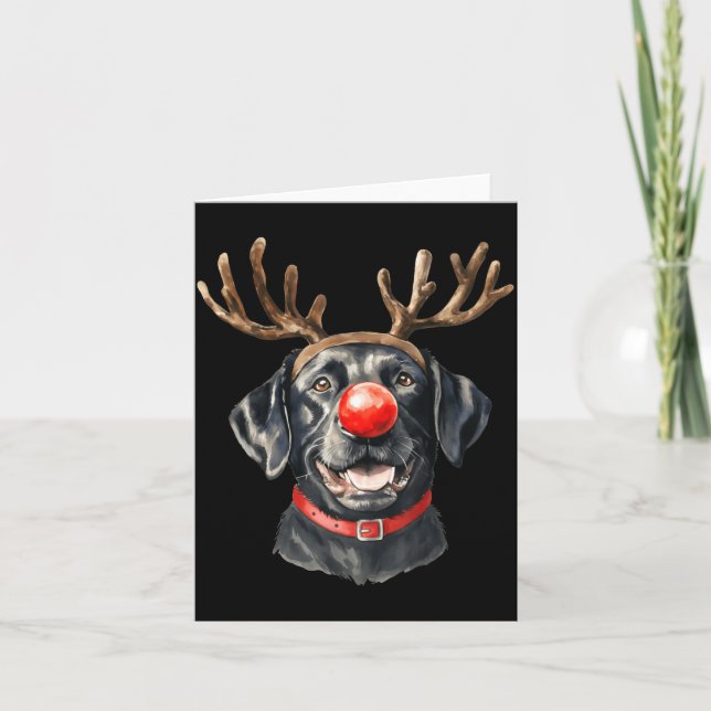 Tarjeta Black Lab Labrador Christmas Dog Reindeer Xmas Paj (Anverso)