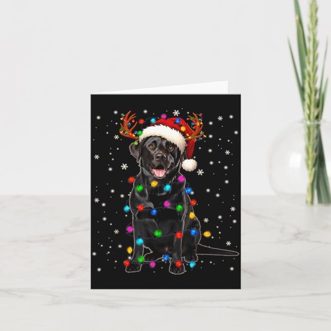 Tarjeta Black Lab Labrador Christmas Tree Light Pajama Dog (Anverso)