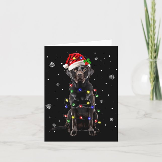 Tarjeta Black Lab Labrador Christmas Tree Light Pajama Dog (Anverso)