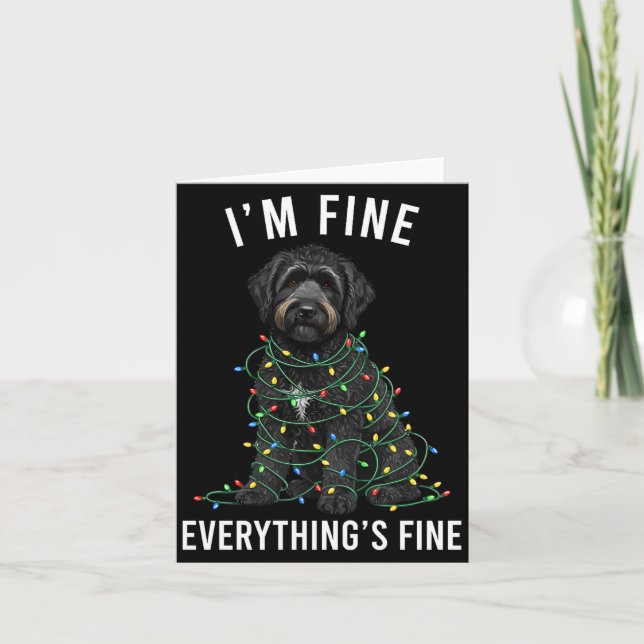 Tarjeta Black Labradoodle Christmas I'm Fine Everything Is (Anverso)