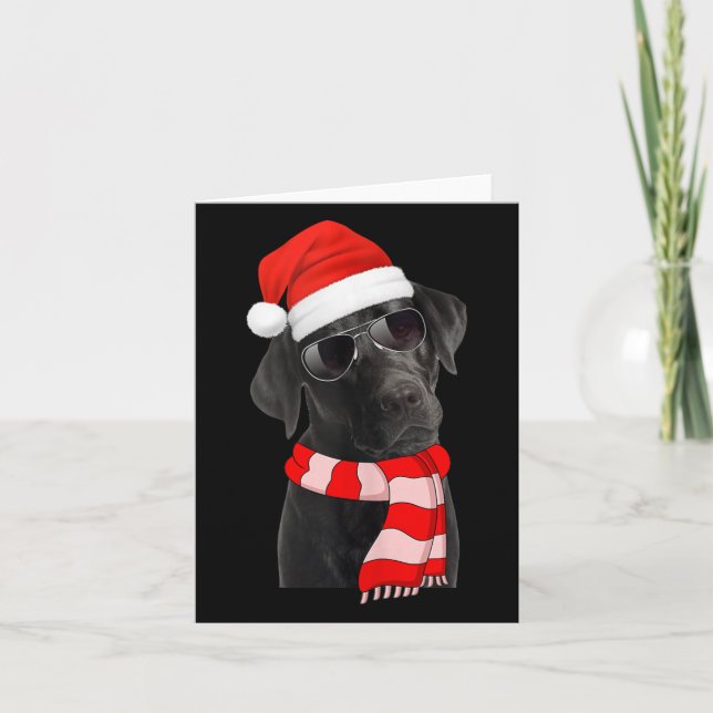 Tarjeta Black Labrador Retriever Christmas Lights Santa Ha (Anverso)