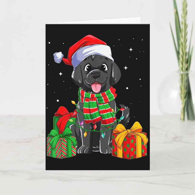 Tarjeta Black Labrador Retriever Christmas Lights Xmas Lab (Anverso)
