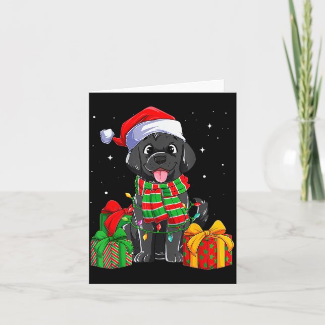Tarjeta Black Labrador Retriever Christmas Lights Xmas Lab (Anverso)