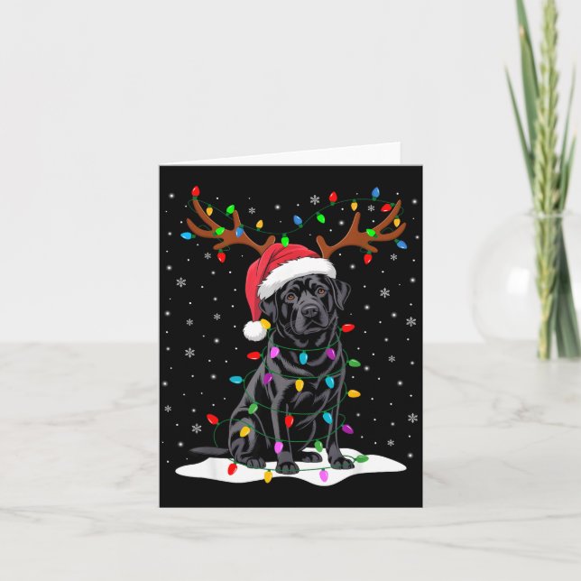 Tarjeta Black Labrador Santa Hat Reindeer Tree Lights Chri (Anverso)