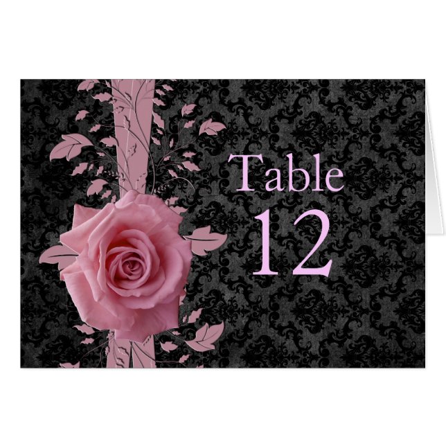Tarjeta Black Luxury Damask Pink Rose Table (Anverso (Horizontal))