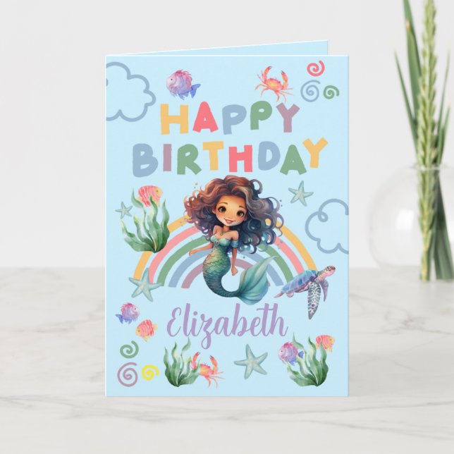 Tarjeta Black Mermaid Birthday Card in Blue (Anverso)