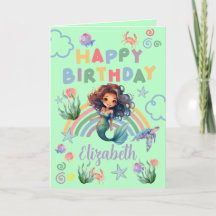 Black Mermaid Birthday Card in Green