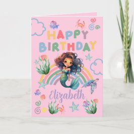 Tarjeta Black Mermaid Birthday Card in Pink