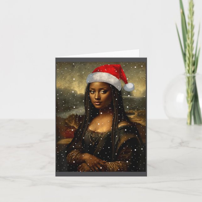 Tarjeta Black Mona Lisa African American Christmas Santa H (Anverso)