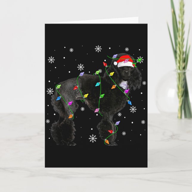 Tarjeta Black Odle Dog Christmas Lights Funny Santa Hat Do (Anverso)