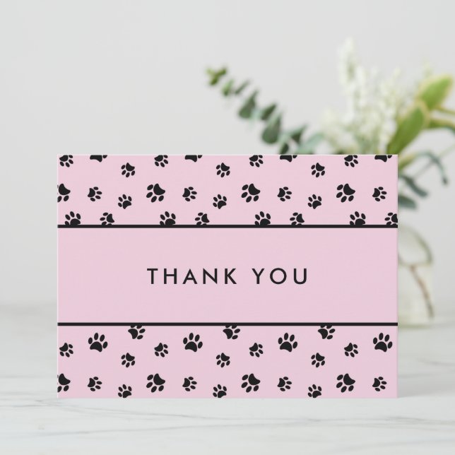 Tarjeta Black Paw Prints Pink Pet Care Business Thank You (Anverso de pie)