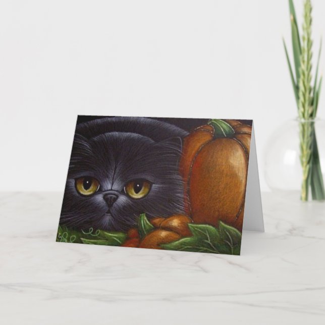 Tarjeta BLACK PERSA CAT HALLOWEB PUMPKINS (Anverso)